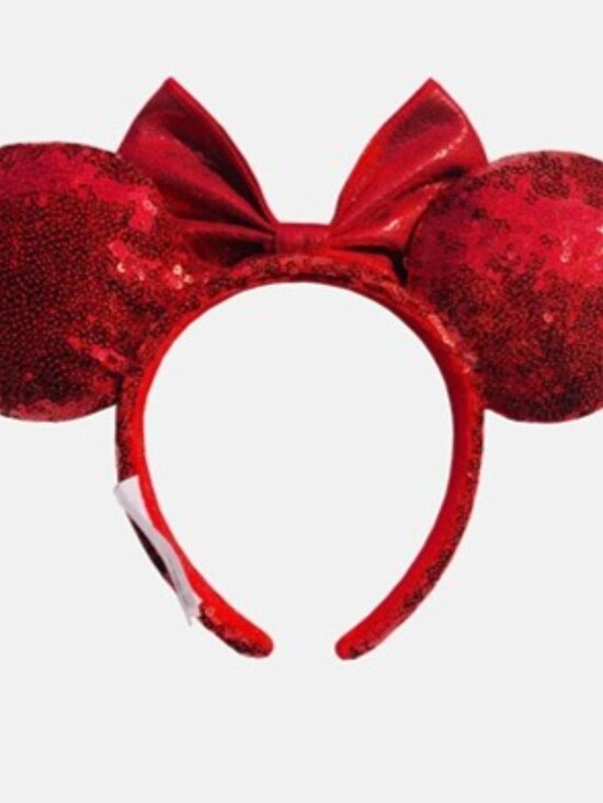 Disney Parks Mickey Mouse Red Heart Sequin Bow Minnie Ears Headband